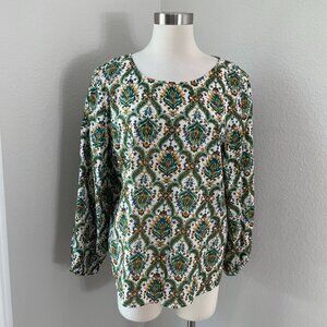 Talbots Womens XL Petite Long Sleeve Floral Metallic Blouse Shirt
